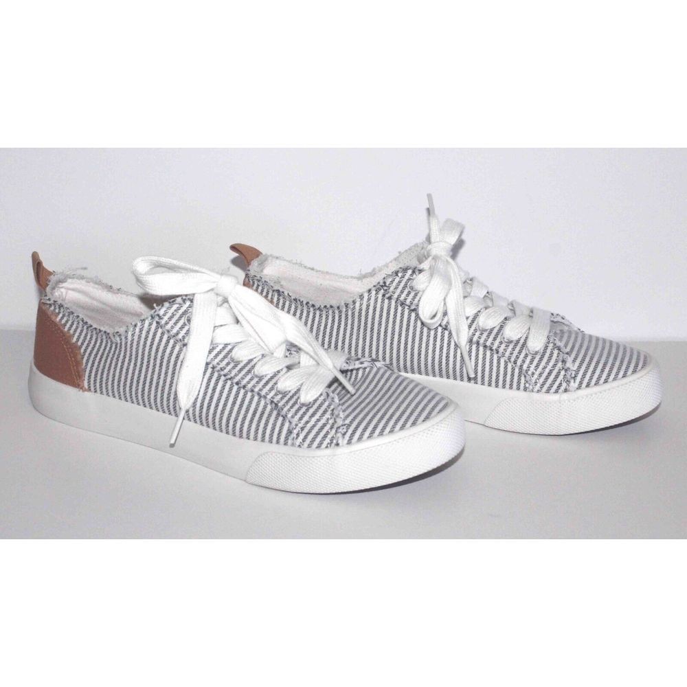 Ocean Pacific OP‎ Sailor Lace White Blue Striped Canvas Sneaker Shoes Womens 8.5